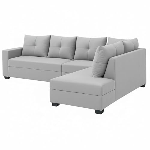 Image of SOCOZI Oriana 6 Seater RHS L Shape Sofa Set | Soft Velvet Suede Fabric L Shape Sofa for Livingroom (Light Grey)