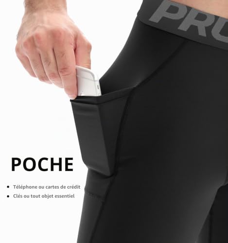 LNJLVI Leggings Sport pour Hommes Base Layers Running Fitness Pantalon de Compression(Rouge-Noir,XL) – vue 4