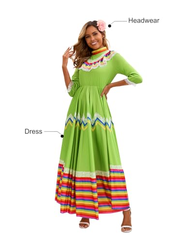 Disfraz étnico mexicano vestido largo cómodo para bailar 5