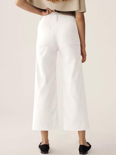 Cicy Bell Womens Cropped Wide Leg Pants High Waisted Stretchy Flare Pants Casual Baggy Trousers White2