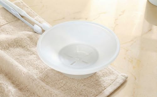 Image of Premium Frosted Glass Soap Dish for Bathroom and Kitchen | Round Countertop Soap Holder Case with Raised Interior Ridges for Shower Sink & Vanity Counter, Matte White Finish