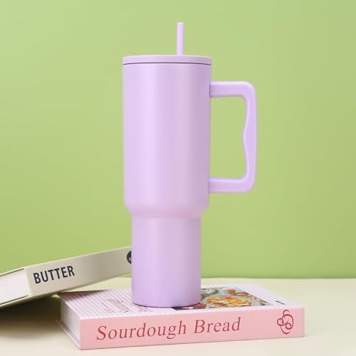 Image of HAMSA 40 oz Tumbler with Handle and Straw & Accessories-BPA-Free Travel Mug Water Bottle-Easy to Carry-Travel Coffee Mug - Dishwasher Safe-Holiday Gifts for Women Men (Lavender)