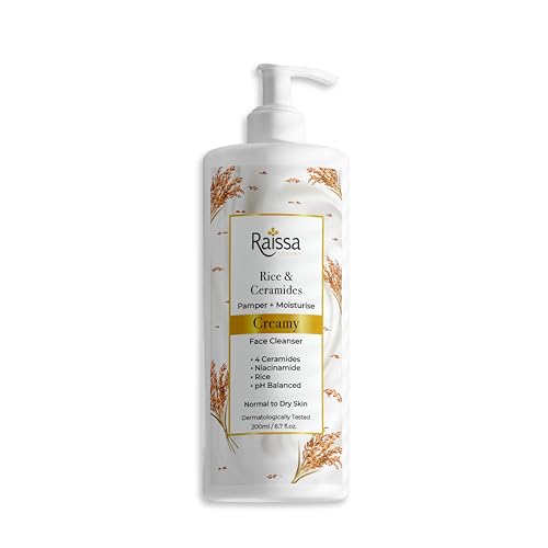 Image of Raissa Rice & Ceramides soap free Face Wash for Normal to Dry Skin, |Creamy Cleanser with 4 Ceramides, Niacinamide & Rice Extract |200ml