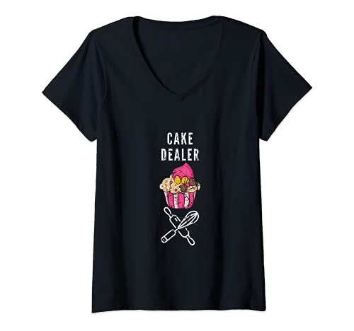 Femme Cake Dealer Funny Baker Pastry Chef Cupcake Design Foodie T-Shirt avec Col en V