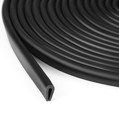 Rubber U Channel Edge Trim Door Seal Strip Fits Edge up to 1/16 Inch (1. 6mm) U Shape Weather Stripping(20 Feet Black)