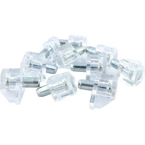 20 Pack Rok Hardware 5 mm (3/16 Inch) Diameter Steel Pin Clear Plastic Shelf Support Bracket Peg Kitchen Cabinet Book Shelves Holder 18 mm H x 11 mm W, ROKSP5PCL