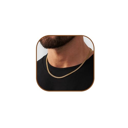 Esrael Halskette Herren Goldkette Herren Kette 3.5mm Edelstahlkette Panzerkette Halskette Männer Gold Kette Schmuck Geschenke für Männer 20 Zoll