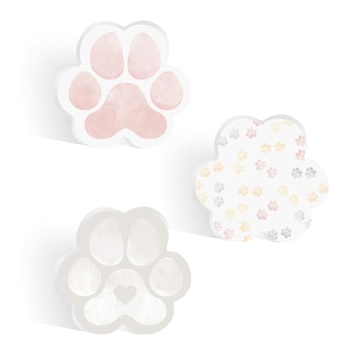 Image of Paw Shaped Sticky Note Pad Assortment /Set of 3 / Watercolor Style / 3.75 inch x 3.5 inch Modern Sticky Notes / 50 Sheets Per Pad /Made in The USA