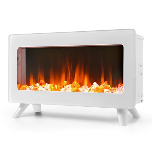 FLAME&SHADE 16 in Small Electric Fireplace - Desk Space Heater with Realistic LED 3D Flames,...