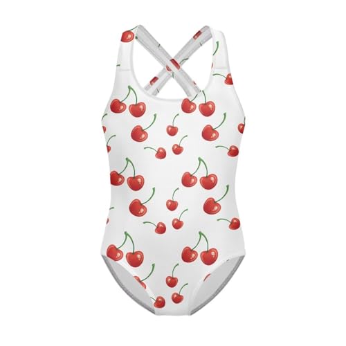 Image of Girls One Piece Swimsuits Summer Quick Dry Crewneck Beach Bathing Suit Cross Shoulder Strap Swimwear 5-14 Years