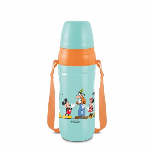Image of MILTON Disney Kool Cheer 600 Plastic Insulated Thermo Water Bottle with Straw for School Kids I Food Grade, Leak Proof Lid with Hands free sipper, Easy to Carry Loop, Picnic,BPA Free,520 ml,Aqua Green
