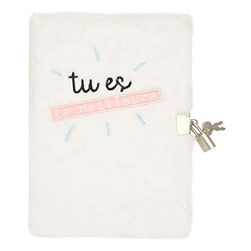 DRAEGER PARIS | Journal intime blanc Peluche 'Tu es la meilleure'| Journal avec cadenas et clés pour ses secrets personnels | Carnet de notes cadeau à offrir pour fille, femme