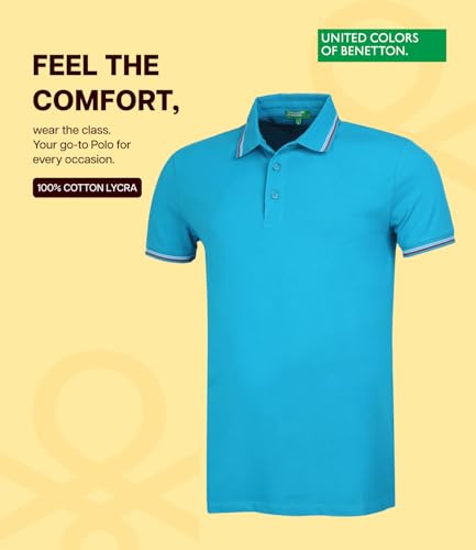 Image of United Colors of Benetton Polo T Shirt | Collar Tshirts | Half Sleeves Plain T Shirt | Solid Polo T-Shirt with Colored Collar Tipping