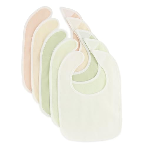 Bieco Juego de 5 baberos de algodón para bebé, baberos para recién nacidos, baberos de rizo, impermeables, baberos de tela con cierre de velcro, color verde, Fine, Talla única