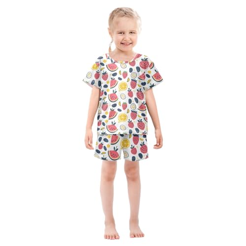 ALAZA Watermelon Strawberry Lemon Cartoon Pajamas Short Sleeve 2 Piece Sleepwear Top and Bottom Pajama Set Unisex3