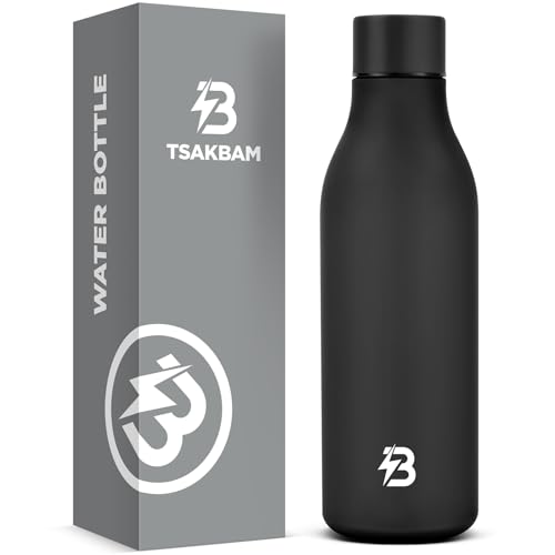 Image of Insulated Metal Water Bottle, 18 oz Stainless Steel Leak-Proof Gym Water Bottle with Lid for Men Women (Black)