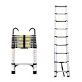 8.5 FT Aluminum Telescopic Ladder with 2 Triangular Stabilizers and Hooks, Lightweight Extension Ladder, 330lbs Max Capacity Multi-Purpose Collapsible Ladder for RV or Outdoor Work (8.5 FT)