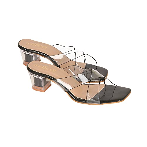 Image of Indifeet Transparent High Block Heel Sandals for Women