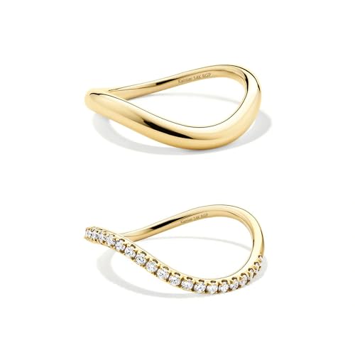 Kainier 2pairs Stacking Rings for Women 1mm 14K Gold Plated CZ V-Shaped Wavy Band Thin Pinky Thumb Stackable Ring Set Dainty Non Tarnish Comfort Fit Size 5 to 10