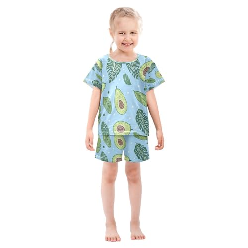 senya Short Sleeve Pajamas Sets Summer Cotton Sleepwear Avacado with Tropical Leaves3