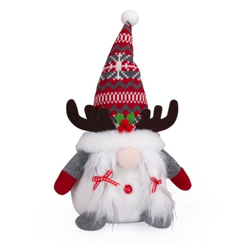 MeevrgR Figura de gnomo de Papá Noel y Rodolfo, decoración festiva de Navidad con diseño caprichoso sin rostro, material de tela, 16 x 10 x 28 cm, gris, rojo y blanco, para exhibición de vacaciones en