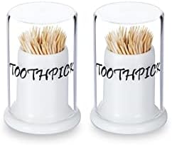 LEETOYI Porcelain Toothpick Holder Dispenser with Glass Lid Set of 2