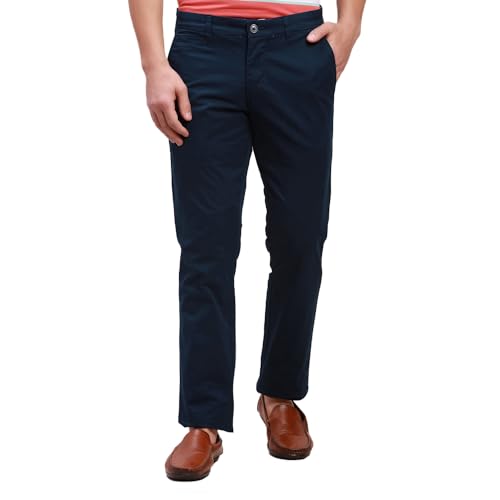 Image of Parx Men's Cotton Blend Solid Pattern Low Rise Tapered Fit Flat Front Casual Trouser