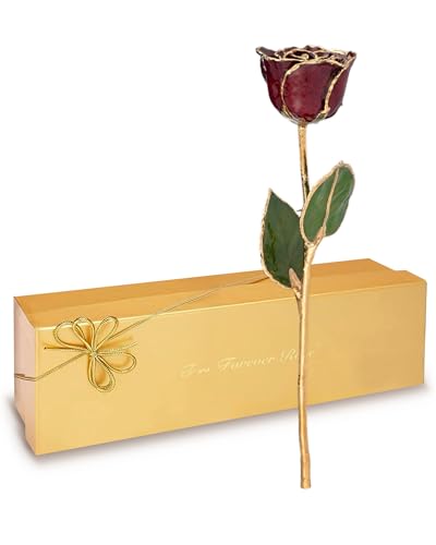 Image of Forever Rose Hand-Dipped in 24K Gold, Garnet-Inspired January Birthstone with Sparkles, Real Rose in Luxury Gold Gift Box - Perfect Ready to Gift for January Birthday or Any Occasion