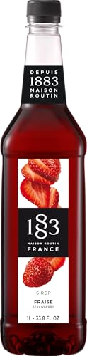 1883 Strawberry Syrup for Drinks, Made in France, 1 Liter Plastic Bottle
