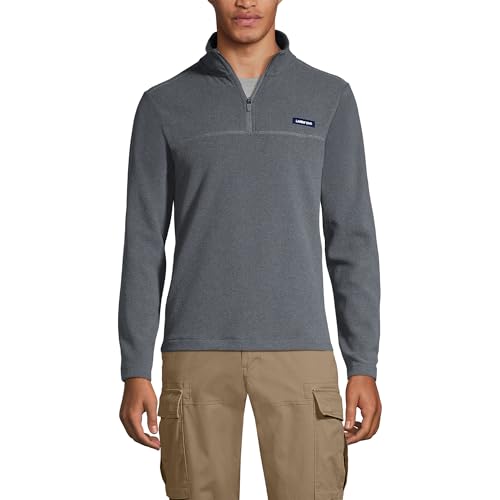 Lands' End Mens T100 Fleece Quarter Zip Dark Charcoal Heather Regular Medium