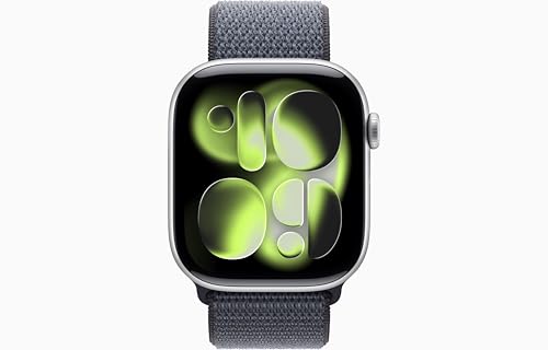 Image of Apple Watch Series 11 [GPS + Cellular, 46mm] Silver Aluminum Case with Anchor Blue Sport Loop Band, One Size (Renewed)