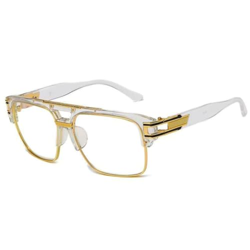 Image of Retro Oversized Square Zero Power Computer Anti Blue Light Glasses for Men & Women | Stylish Branded Metal Detailed Lightweight Frame | Anti Glare Blocks Harmful Rays