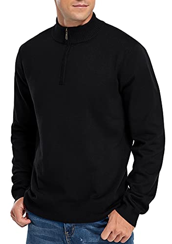 Nitagut Mens Slim Fit Quarter Zip Mock Neck Polo Sweater Casual Long Sleeve Sweater And Turtleneck Pullover Black, Large #TOP3