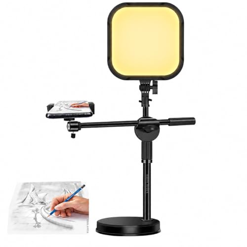 Image of BROLAVIYA Overhead Phone Stand with LED Fill Slab Light, 360 Rotating Phone Holder, Desk Stand for Reading, YouTube, TikTok, Reels, Cooking Videos, Recording & Content Creation