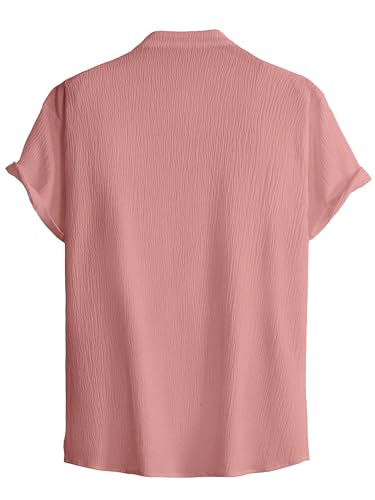 Image of Men Shirt | Black Solid Textured Casual | Regular Fit | Short Sleeve | Mandarin /Chinese Collar | Cotton Fabric | Stylish Office Summer Wear Shirt for Men