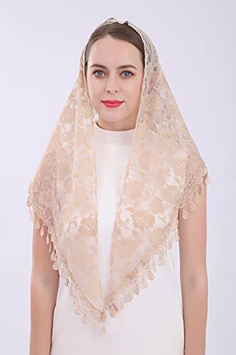 Lace veil Triangle Mantilla veil Shawl or Scarf Latin Mass Head Cover with Fringed lace