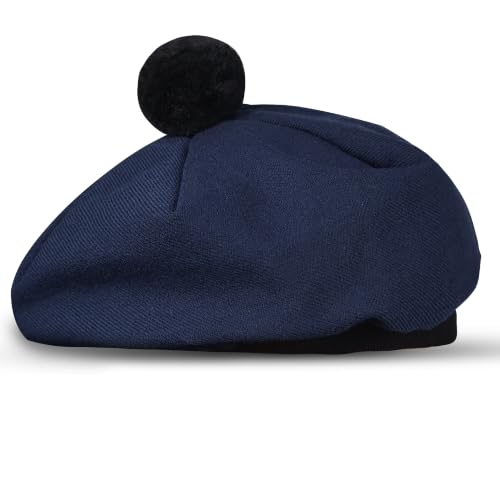 Image of Scottish Tam O' Shanter Hat Tartan Bonnet Pom Pom Wool Flat Cap One Size