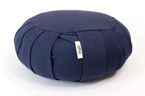 Cojín de Meditación Samsara – Funda de Algodón Lavable – Relleno Ajustable de Cáscara de Trigo Sarraceno – Ergonómico y Ecológico para Yoga, Mindfulness y Postura Correcta (Azul Marino)