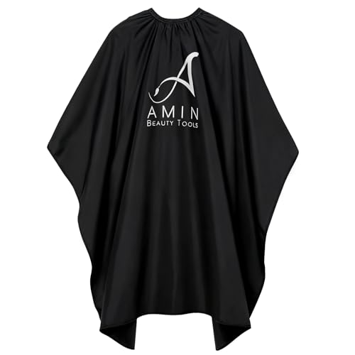 The Amin Beauty Tools Barber Cape Hair Cutting Salon Cape Gown Hairdressers Gown for Hair-Cutting Styling and Coloring Waterproof Unisex for Hairstylists or Home Use Black