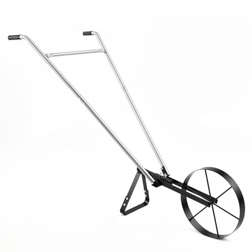 Oh Klyzo Manual Wheel Hoe Garden Cultivator Push Plow with 48 in Long Handle for Soil Loosening Weeding and Maintenance Heavy Duty Steel Frame Lawn Garden Tiller