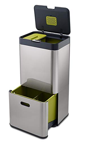 Joseph Joseph 30022 Totem Poubelle à Tri Sélectif Métal INOX 40 X 30 X 80 cm 60 L