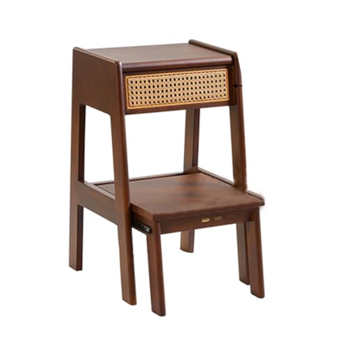 Taburete madera con cajón silla almacenamiento doble escalón para el hogar la oficina y la biblioteca