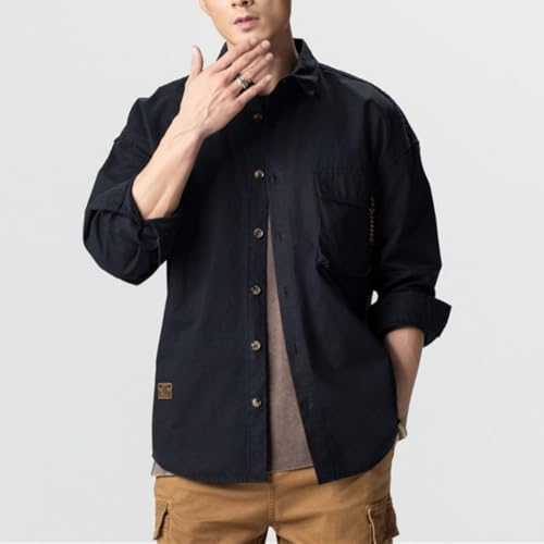 Men's Oversized Button Down Shirt Jacket 100% Cotton Lapel Work Overshirt with Flap Pockets2