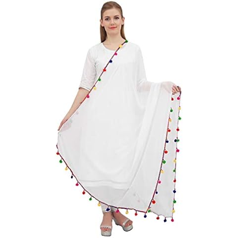 Phagun Women's Designer Chiffon Dupatta Ethnic Chunni Wrap Long Stole, 72 x 36 Inches, White Cover