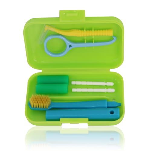 Teeth Cleaning Tools with Box, 7PCS Portable Travel Dental Care Kits Teeth Care Tool for Oral Tooth Cleaning-Green