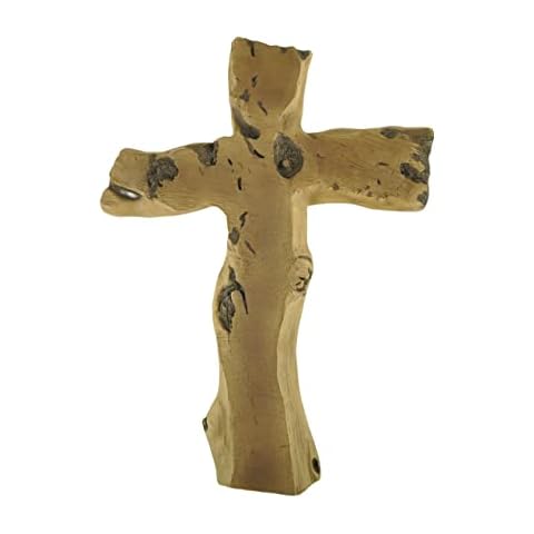 Wooden Texture Prayer Wall Cross Decor, Handmade Large Catholic Crucifix Art, Jesus Wall Cross Guardian Baby In Garden Farmhouse Home Living Room Decorative - 11.81inch Cover
