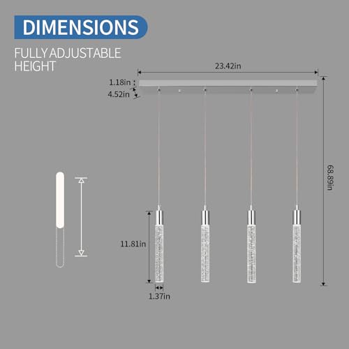 Image of Kitchen Island Lighting Modern Light Fixture Chrome Pendant Light Dimmable LED Chrome Finish Mini Crystal Pendant Lights for Dining Room Living Room（4-Light）