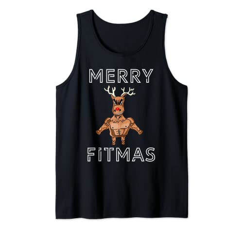 Christmas Merry Fitmas Reno Culturismo Entrenamiento con pesas Camiseta sin Mangas