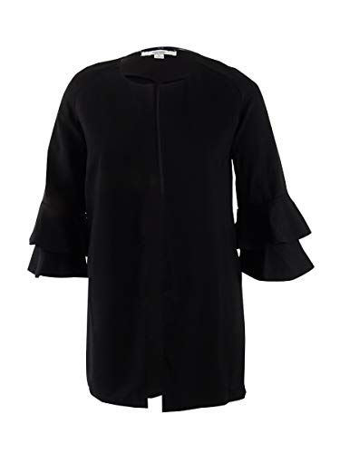 kensie Womens Bell Sleeve Ponte Jacket, Black, Medium