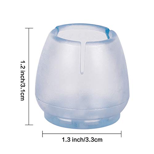 16 Pack Chair Leg Caps Silicone Floor Protector Round Furniture Table Feet Covers Without Felt Pads,Fit Round Diameter 0.99" - 1.14", Transparent